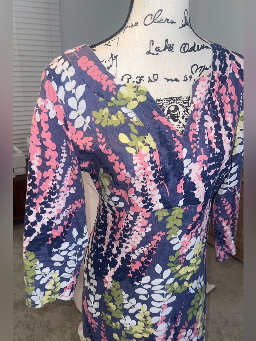 Boden- Floral Navy Women's Dress in Pink & Olive zips on the side - Picture 10 of 14